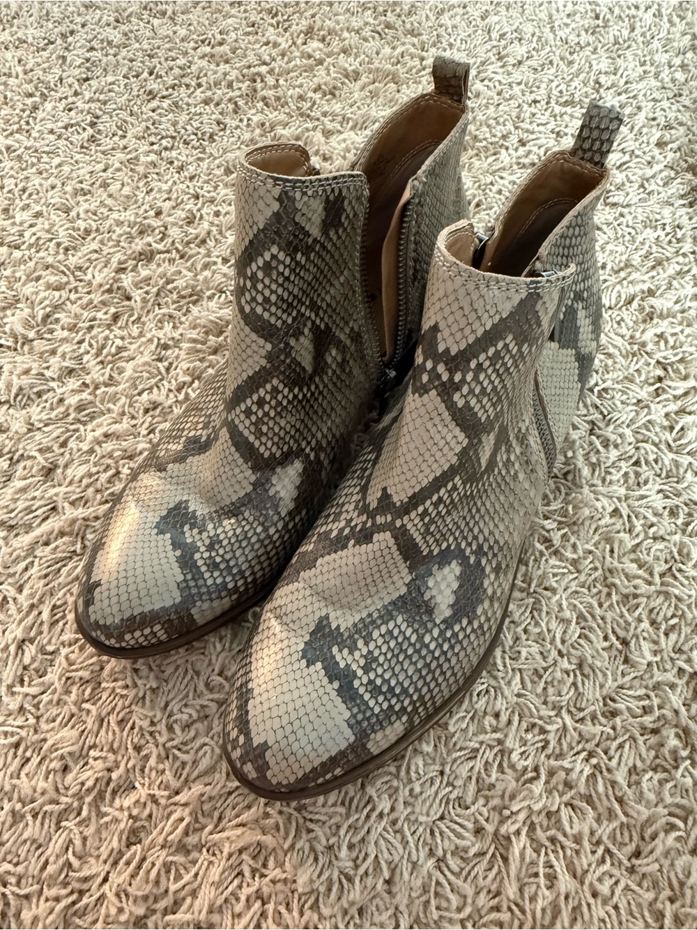 Lucky Brand Women's Snake-Print Ankle Booties in Gray and Cream